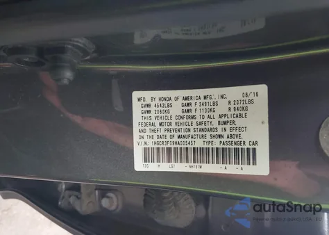 2017 Honda Accord Ex-L V6 z USA, uszkodzony, nr VIN 1HGCR3F09HA005457